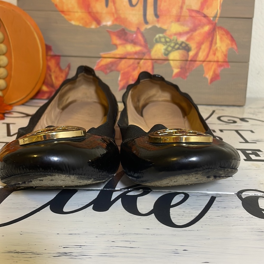 Tory Burch Black Caroline Leather Elastic Flats - image 3